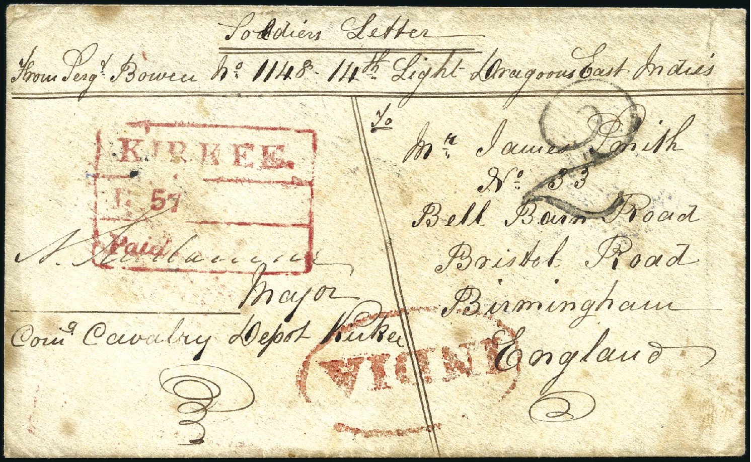 1857 Kirkee HG 5 pre stamp cover — COV-2778