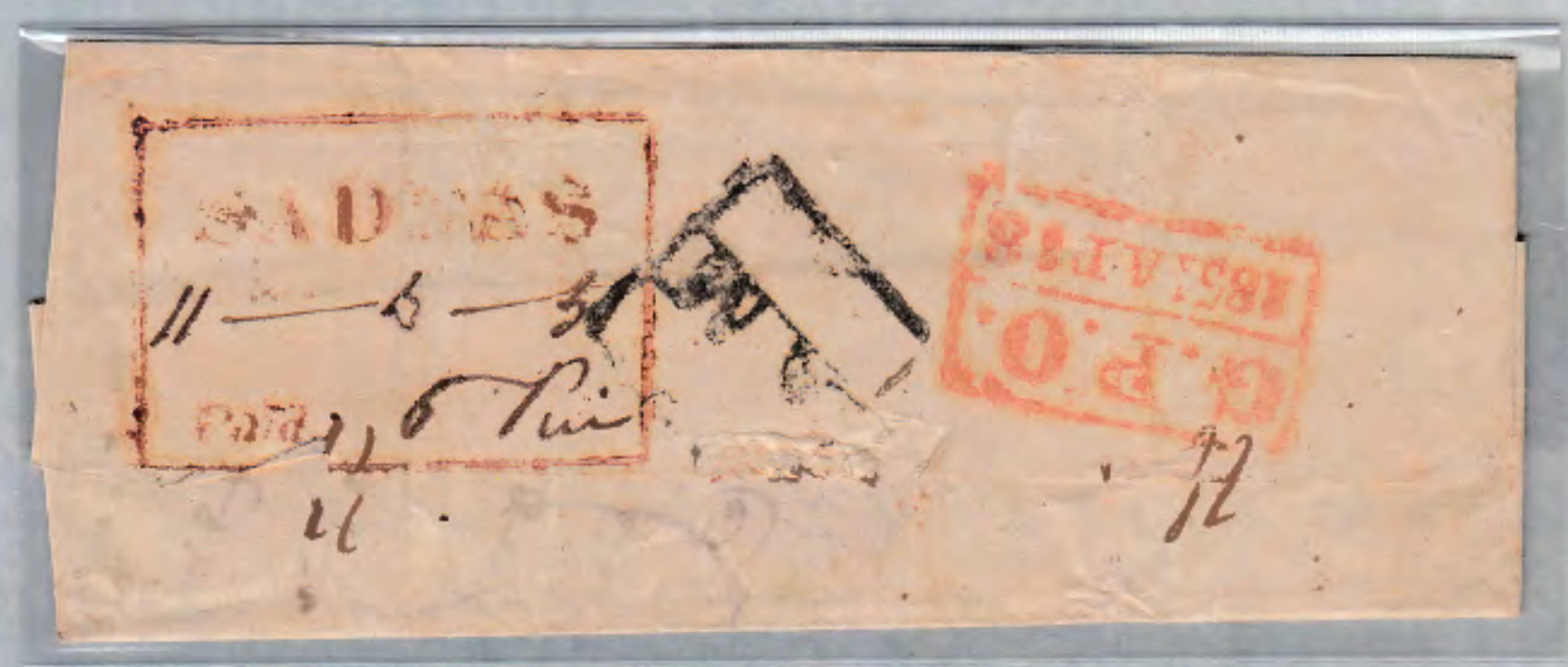 11 June 1851 Sadrass HG 2 pre stamp cover — COV-4550