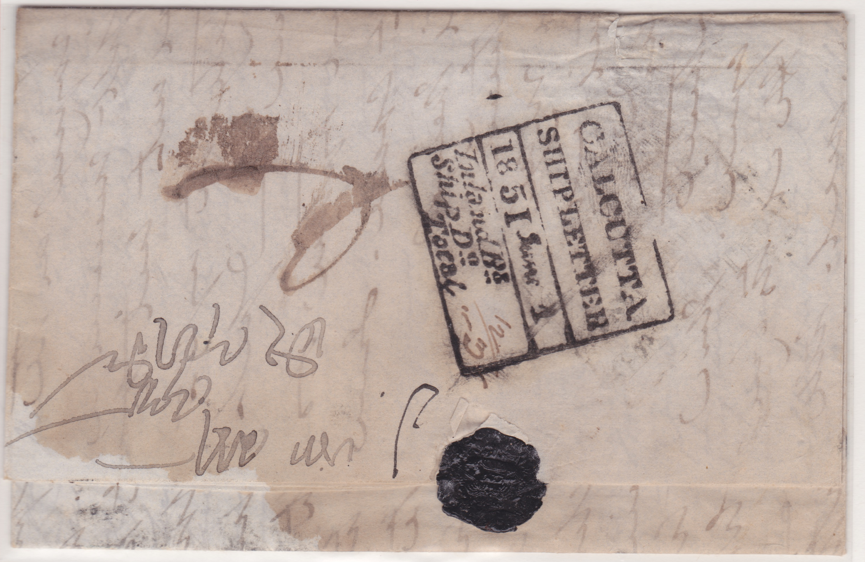 1 June 1851 Calcutta SR49 pre stamp cover — COV-4036