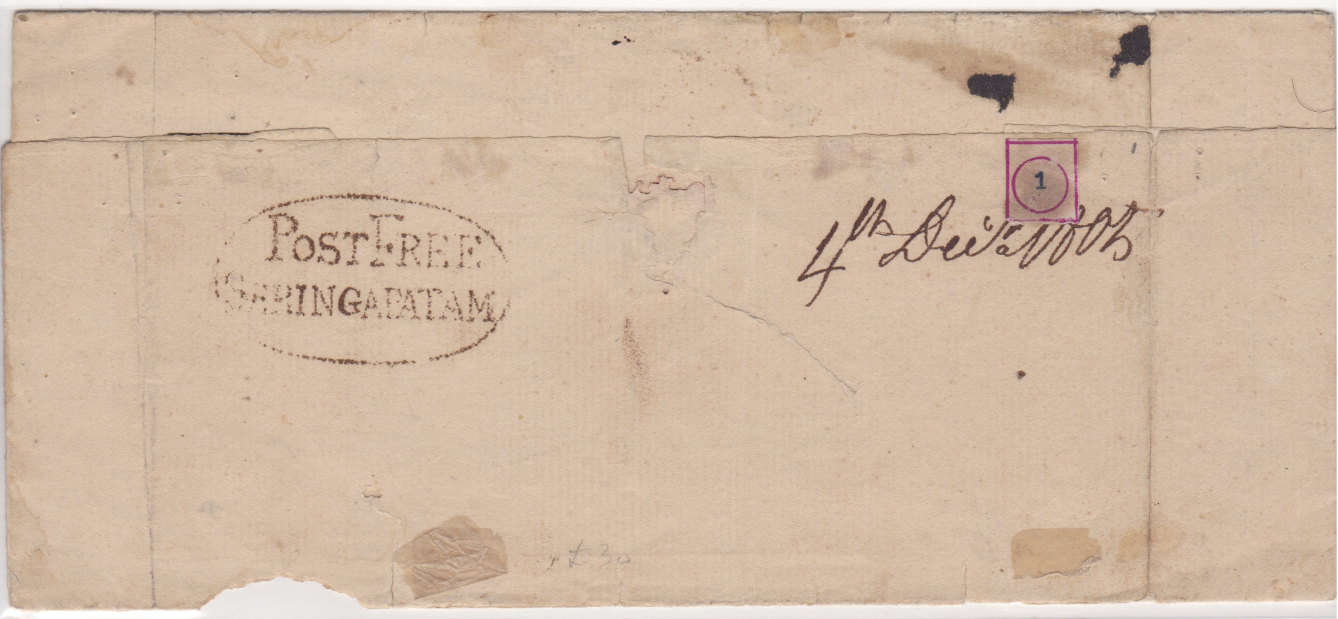 4 December 1805 Seringapatam HG 4 pre stamp cover — COV-873