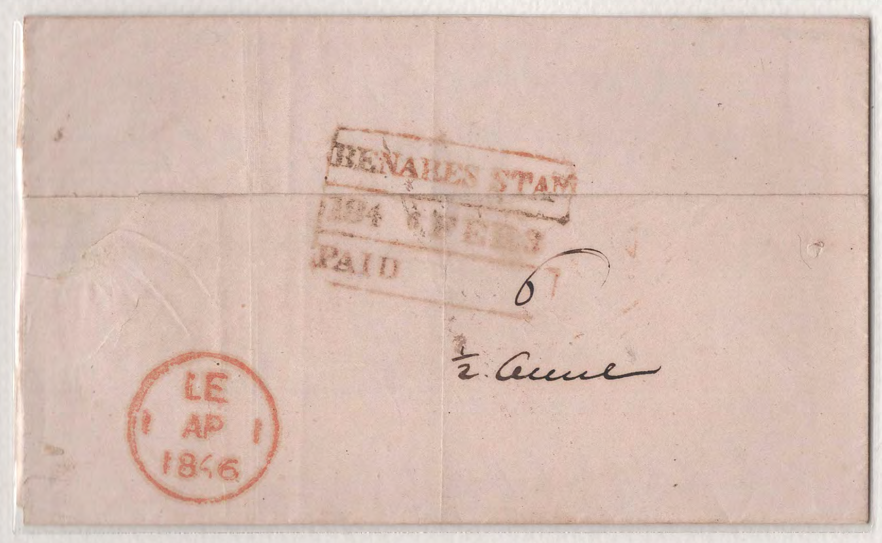 COV-2435 — 3 February 1846 Benares HG 12 pre-stamp cover