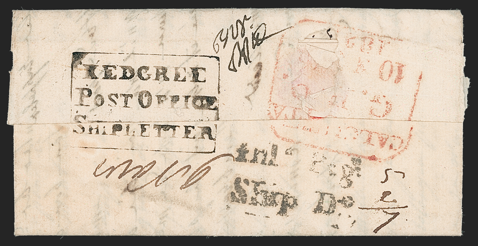 Pre-stamp cover of India — 4 July 1826, Kedgeree S2 handstruck folded letter (COV-5640)