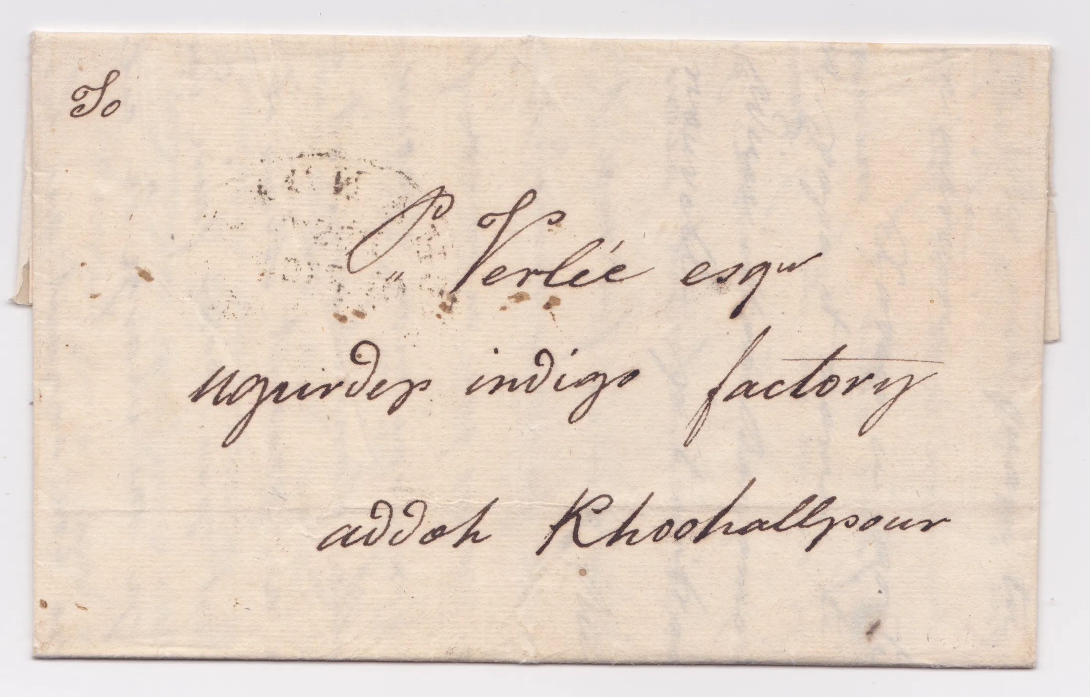Chandernagore HG 1 pre stamp cover — back (COV-514)