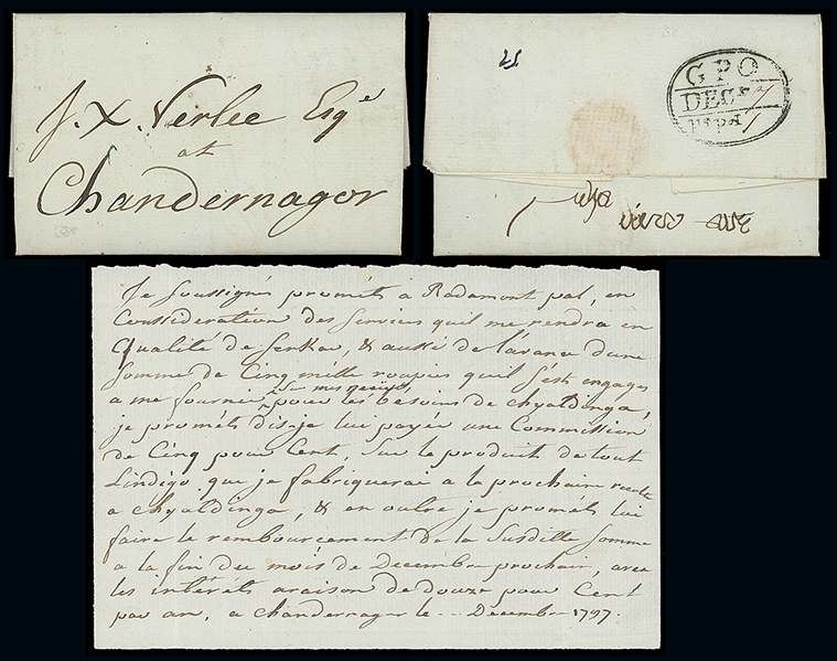 Pre-stamp cover of India — 1797, Calcutta HG 10 handstruck folded letter (COV-4923)