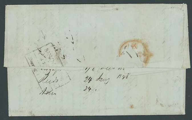Pre-stamp cover of India — 1847, Singapore FP 4 handstruck folded letter (COV-5573)