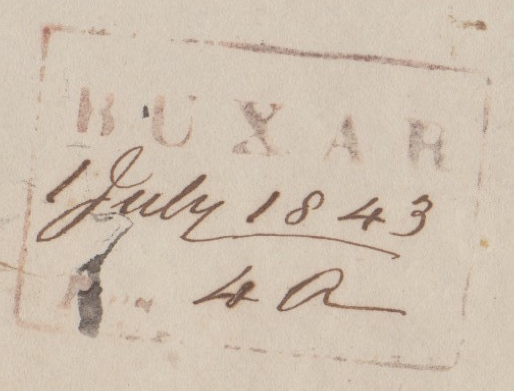 Buxar HG 3 — pre-1854 Indian handstamp, 1842–1843, Red