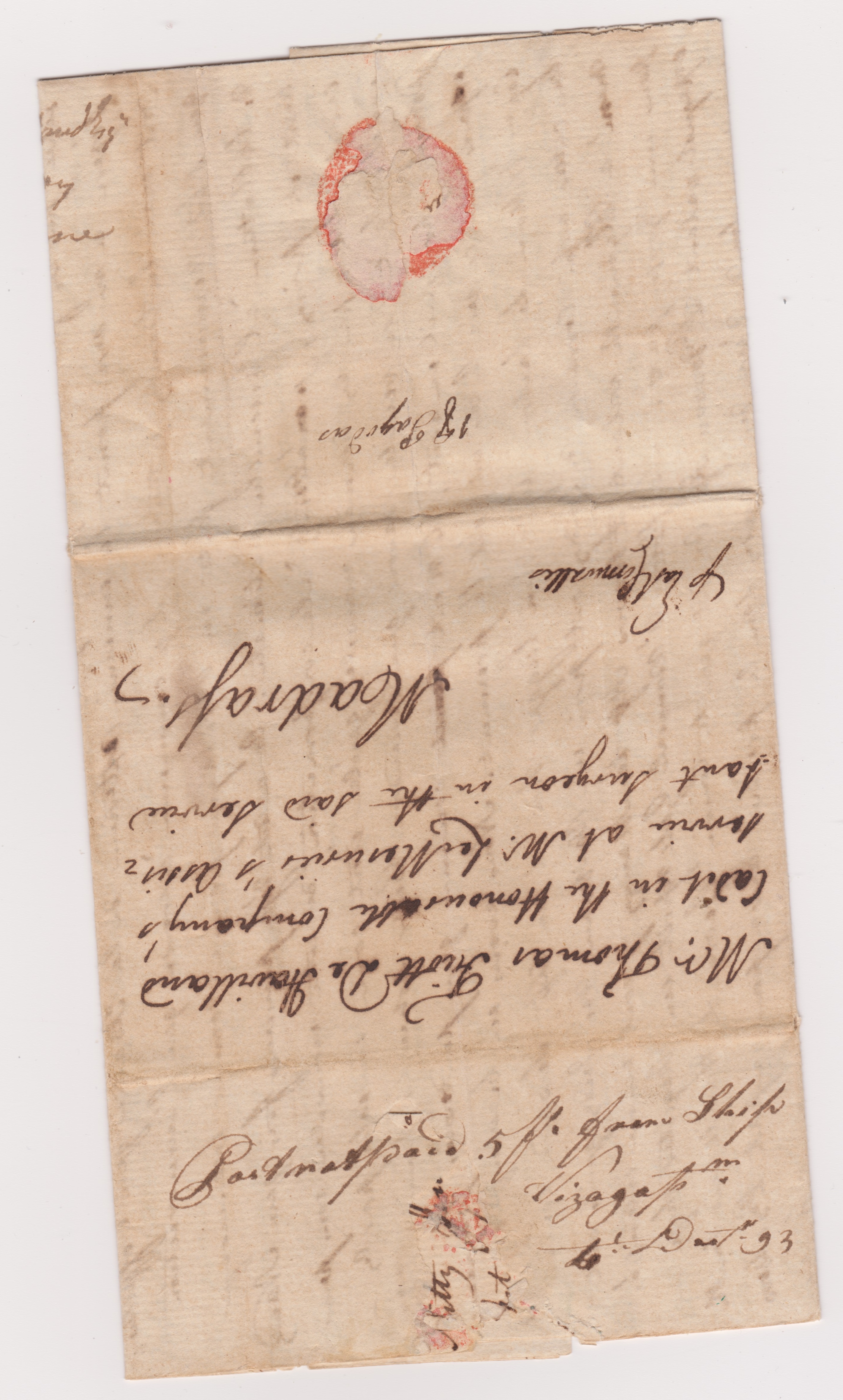 1793 Vizagapatam MN 1 pre stamp cover — COV-584