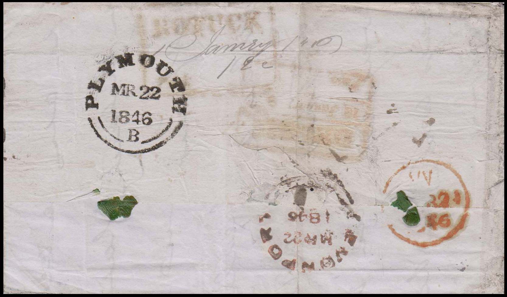 1 January 1846 Rotuck HG 1 pre stamp cover — COV-3931