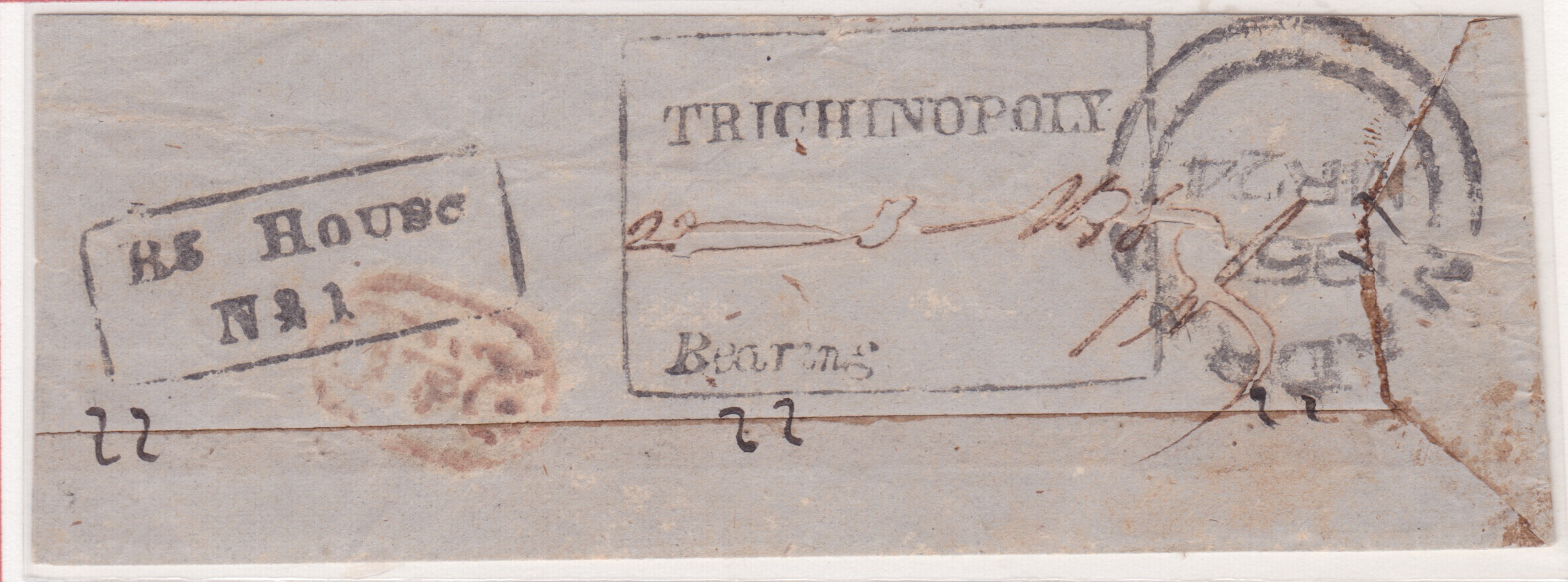 1853 Trichinopoly HG 14 pre stamp cover — COV-4078