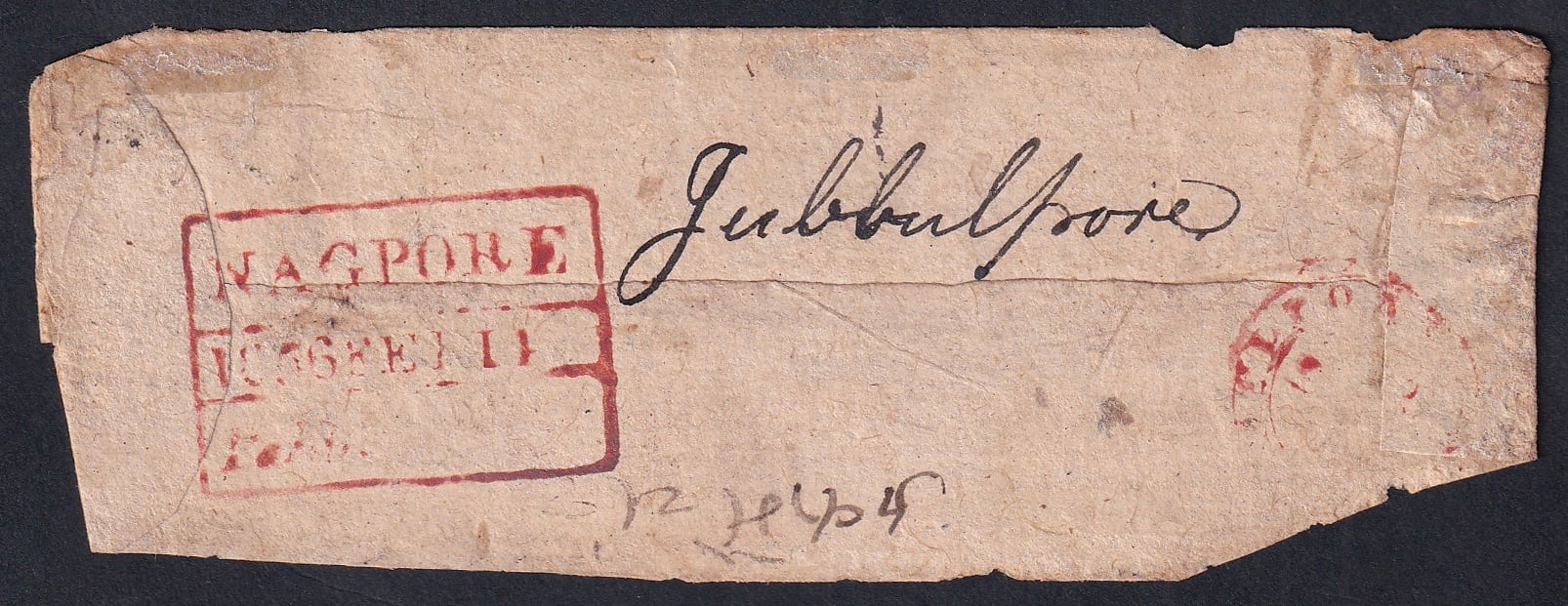 Pre-stamp cover of India — 1854, Nagpore HG 3 handstruck folded letter (COV-5592)