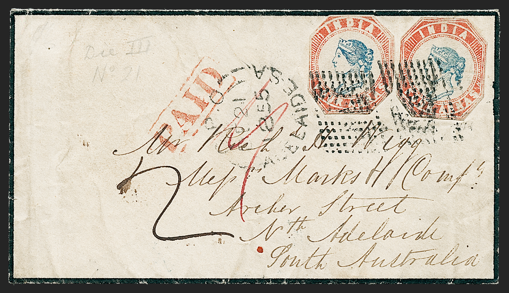 8 August 1855 Calcutta SD24 pre stamp cover — COV-4810