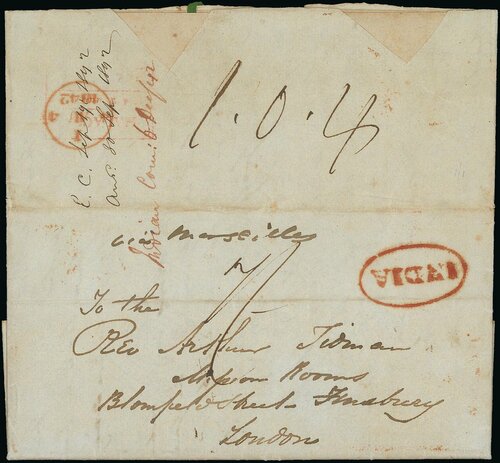 25 March 1842 Malacca FP 1 pre stamp cover — COV-4093