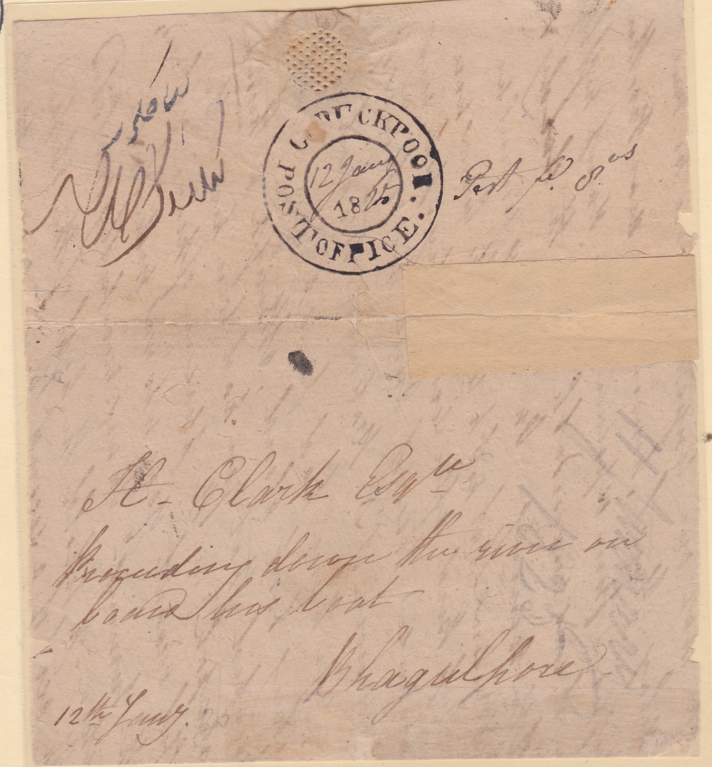 12 January 1825 Goruckpoor HG 1 pre stamp cover — COV-976