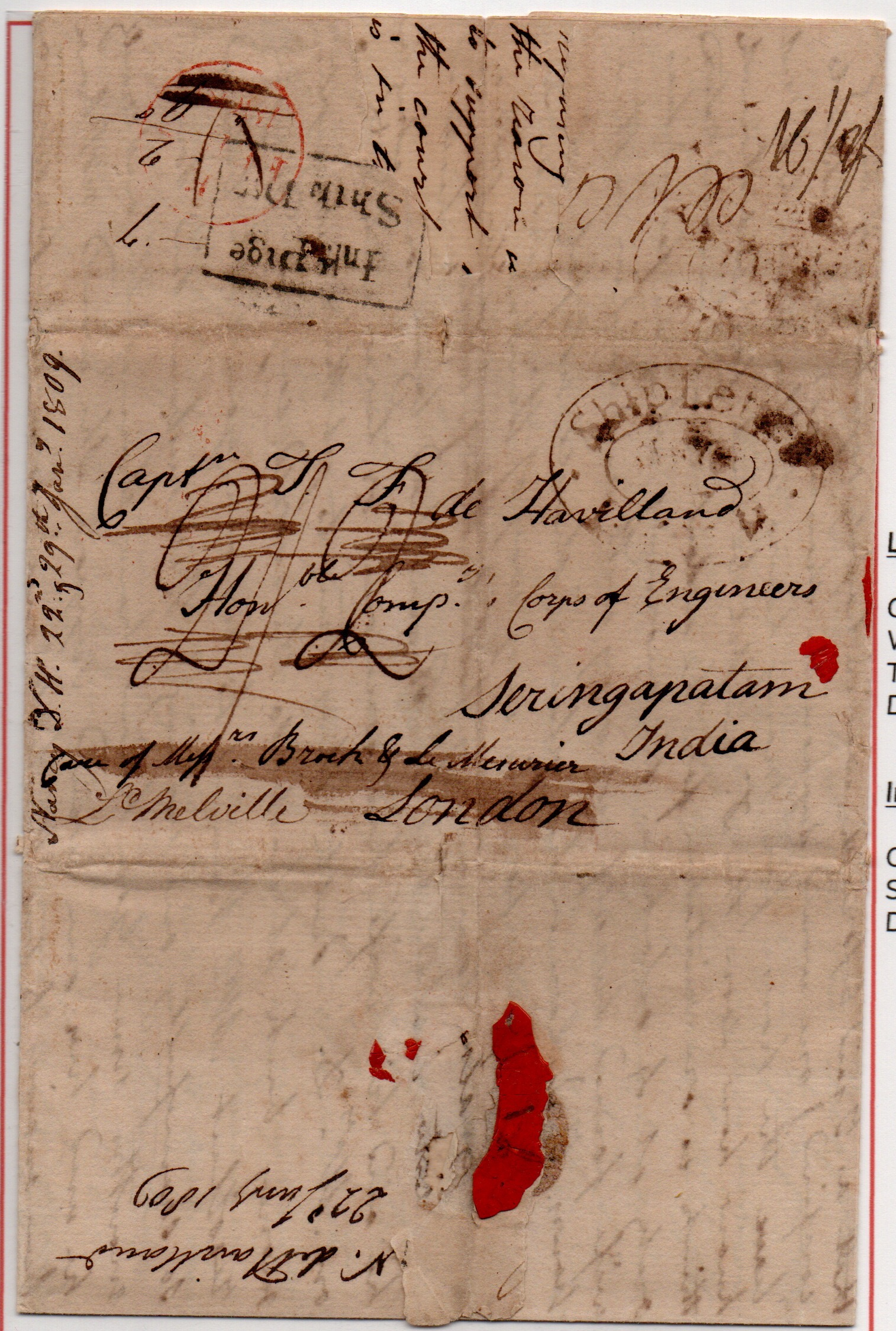 29 January 1809 Calcutta SR6 pre stamp cover — COV-3419