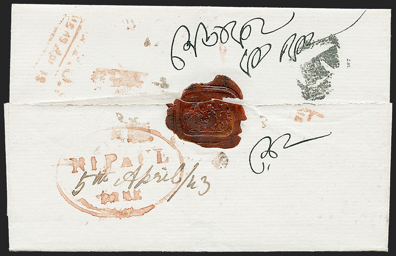 5 April 1843 Nepaul HG 3 pre stamp cover — COV-2787
