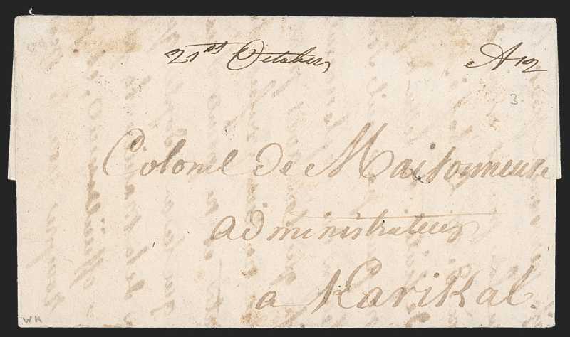 Pondicherry HG 1a pre stamp cover — back (COV-702)