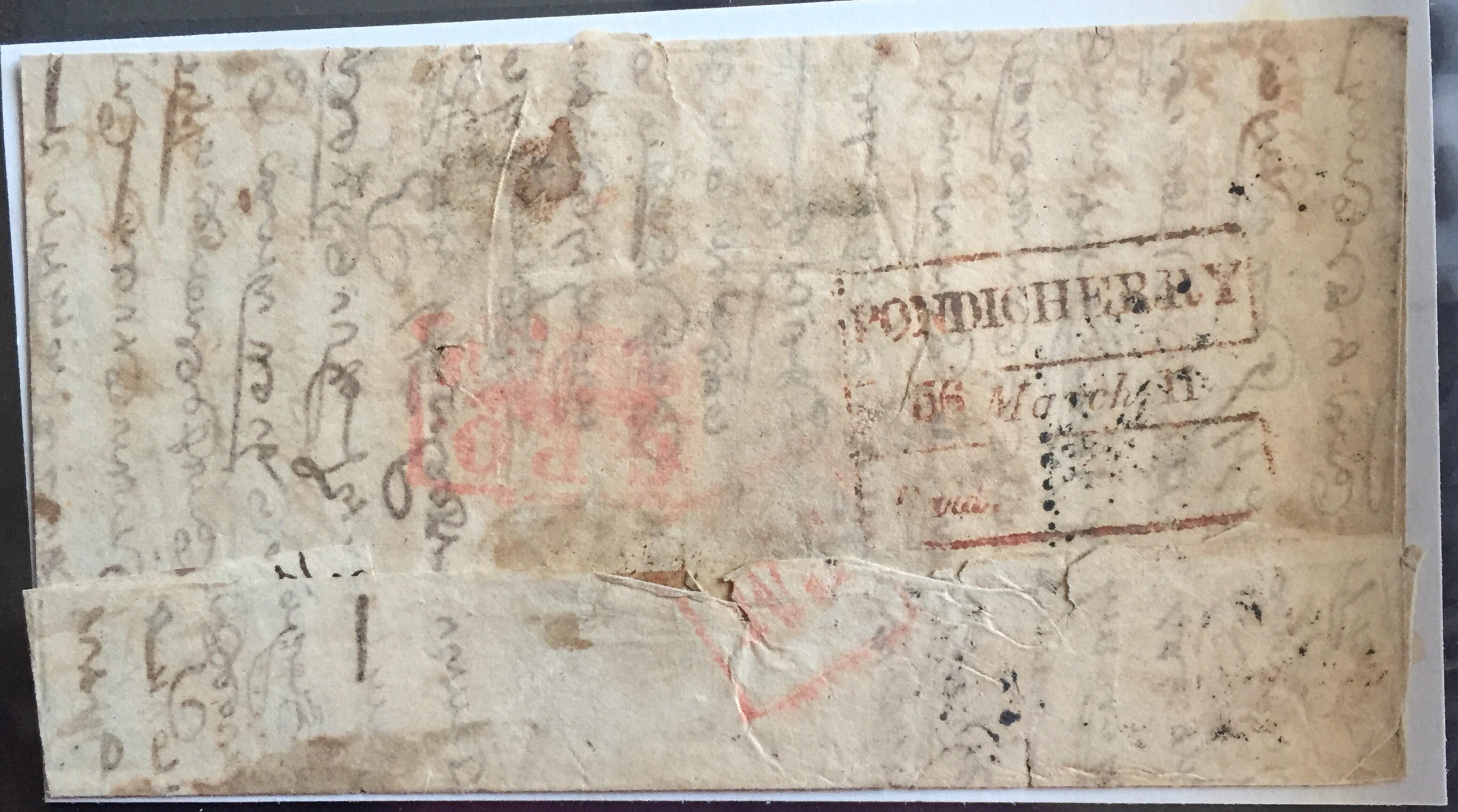 11 March 1856 Pondicherry HG 12 pre stamp cover — COV-4295