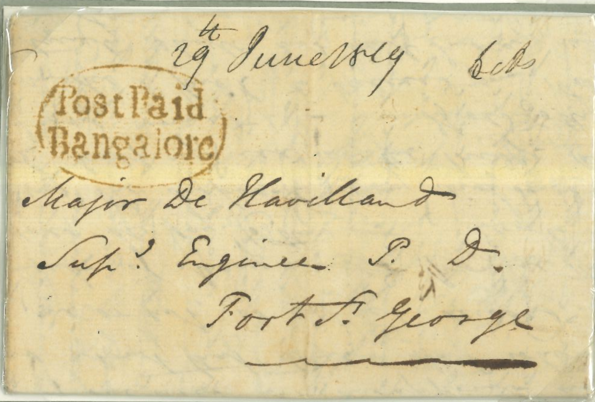 29 January 1819 Bangalore HG 2 pre stamp cover — COV-2648