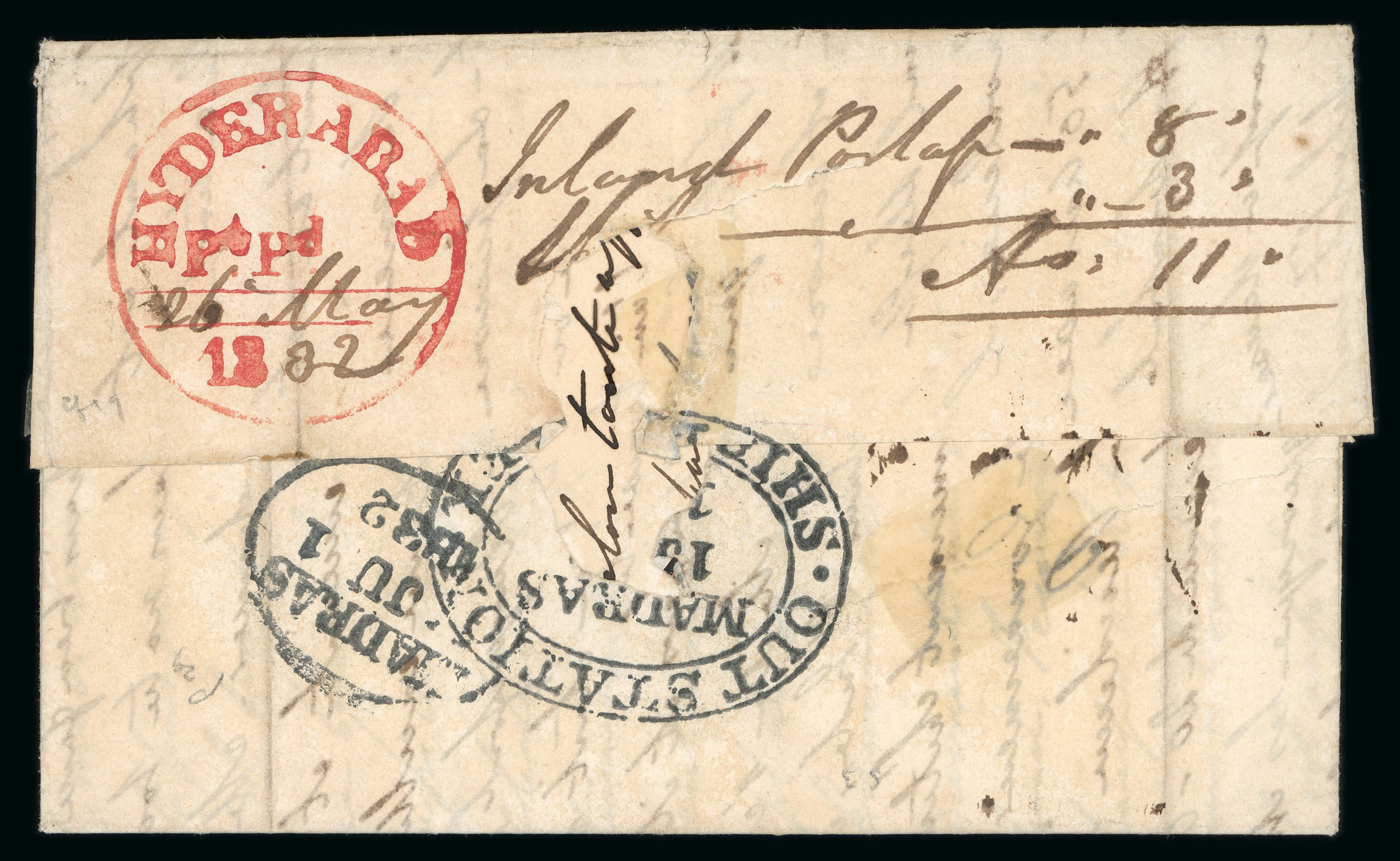 26 May 1832 Hyderabad HG 4 pre stamp cover — COV-883