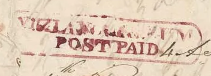 Vizagapatam HG 4 — pre-1854 Indian handstamp, 1823–1836, Red