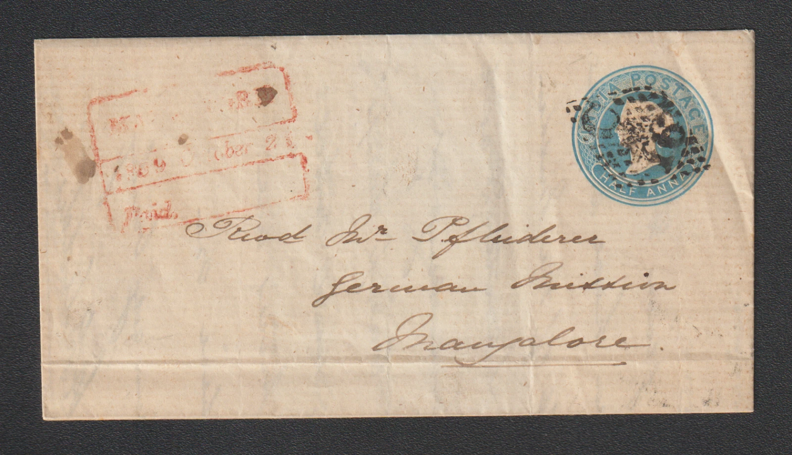 29 October 1859 Mangalore HG 3 pre stamp cover — COV-3590