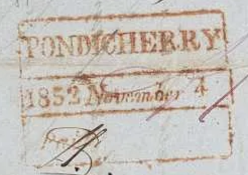 Pondicherry HG 12 — pre-1854 Indian handstamp, 1849–1858, Red