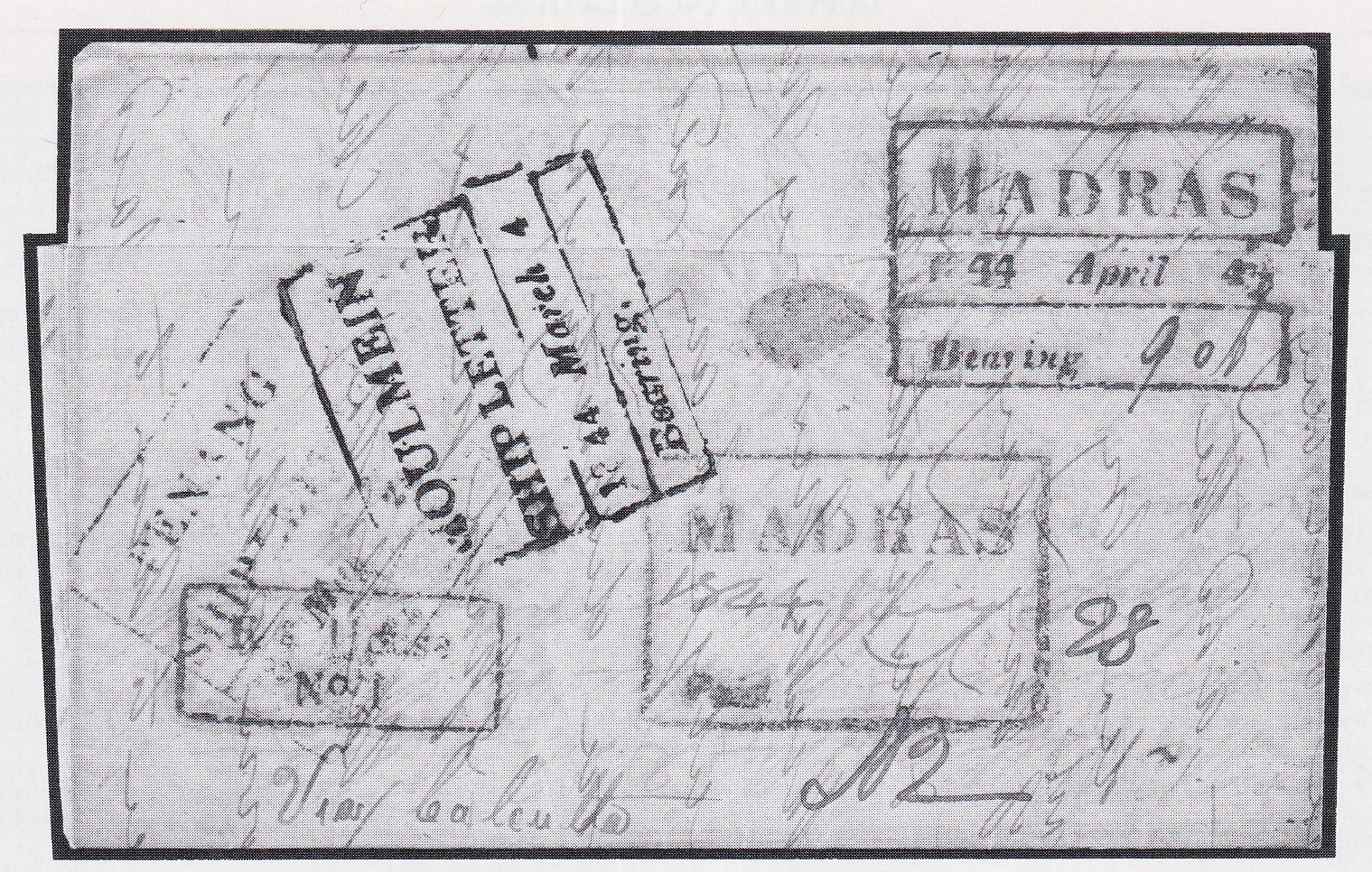 28 January 1844 Moulmein FP 5 pre stamp cover — COV-4040