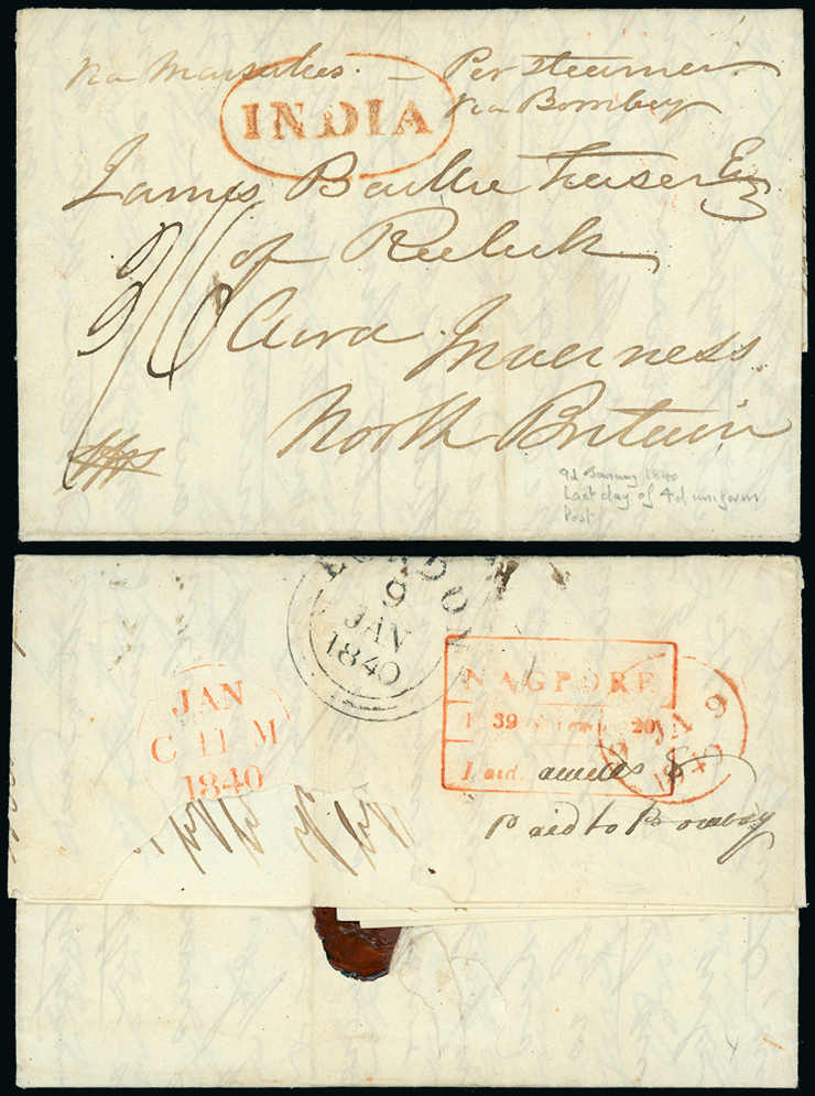 Pre-stamp cover of India — 1840, Nagpore HG 3 handstruck folded letter (COV-5407)
