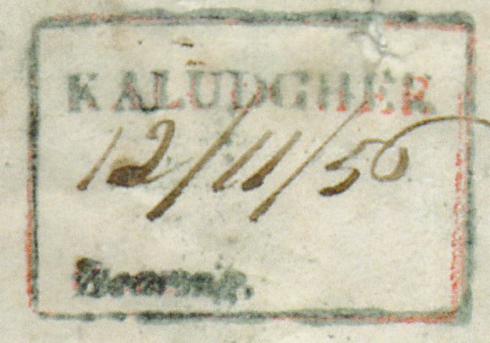 Kaludghee HG 2 — pre-1854 Indian handstamp, 1842–1856, Black