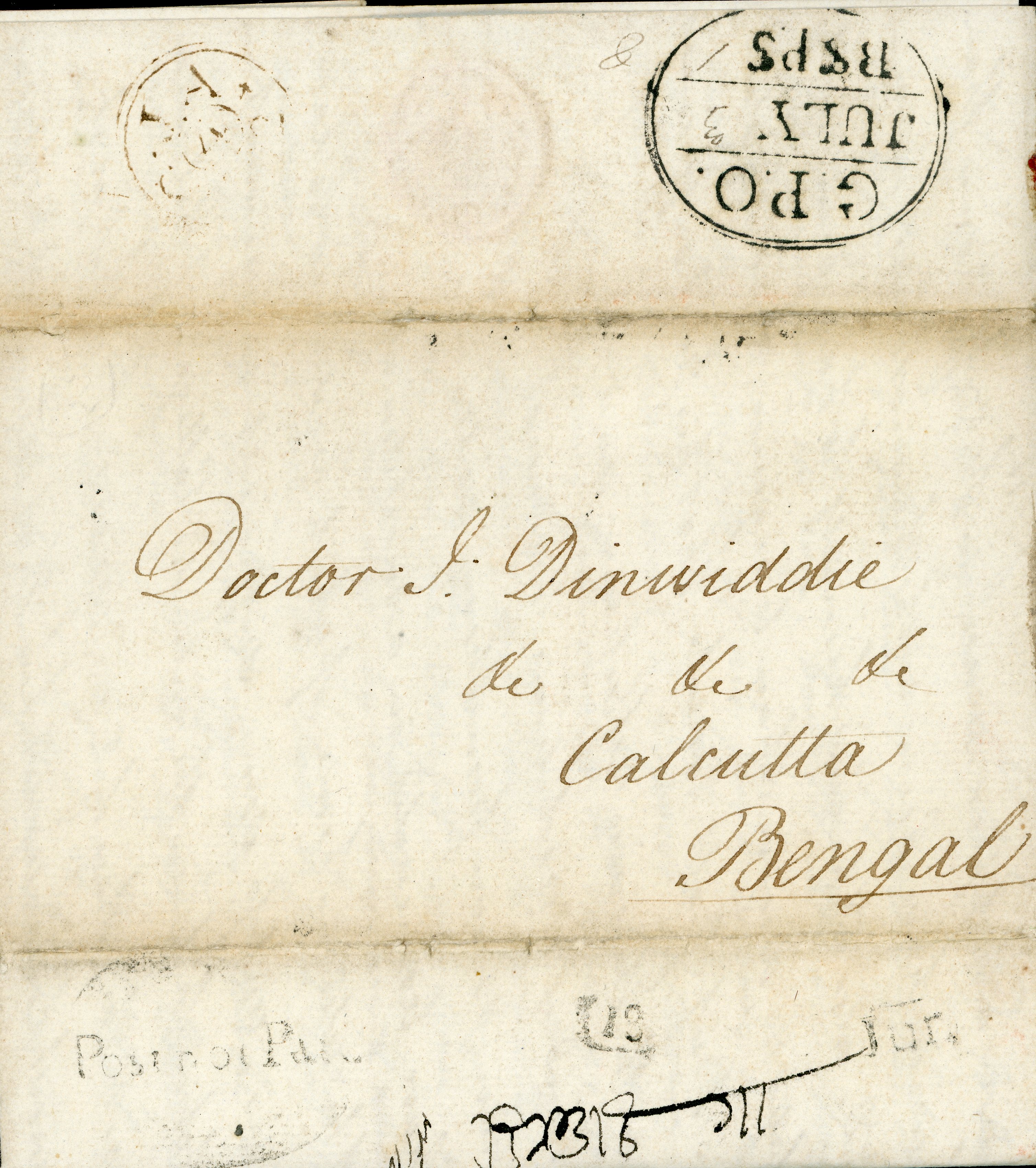 18 June 1802 Calcutta HG 11 pre stamp cover — COV-2351