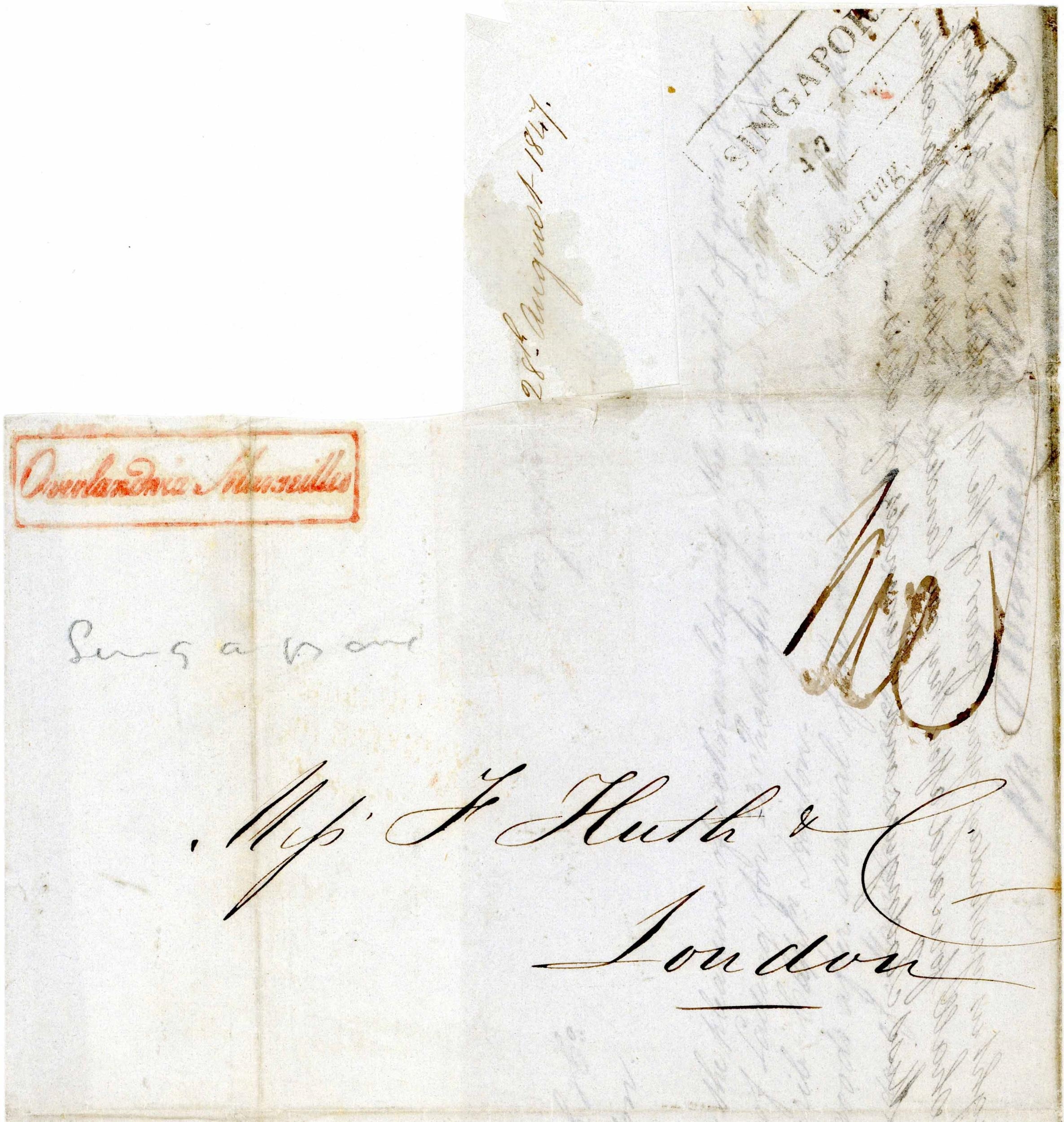 Pre-stamp cover of India — 1847, Singapore FP 4 handstruck folded letter (COV-4896)