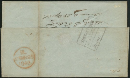 Pre-stamp cover of India — 1847, Singapore FP 4 handstruck folded letter (COV-5558)