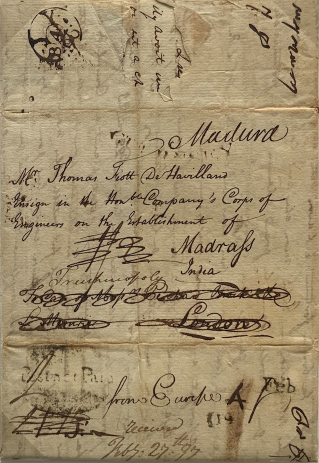 19 February 1797 Madras HG 3 pre stamp cover — COV-970