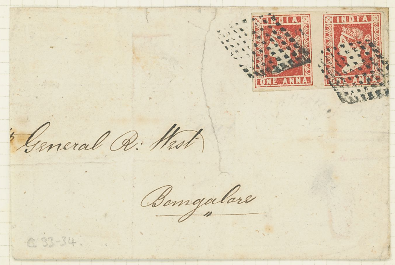 22 October 1855 Bangalore HG 17 pre stamp cover — COV-4273