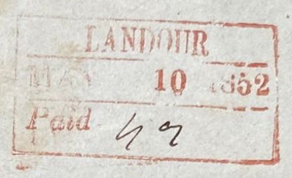 Landour HG 3 — pre-1854 Indian handstamp, 1838–1852, Red