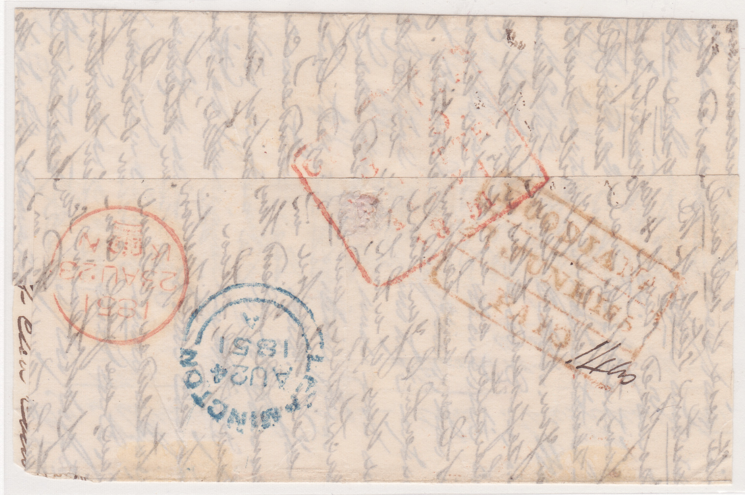 7 June 1851 Lodianah HG 6 pre stamp cover — COV-4155