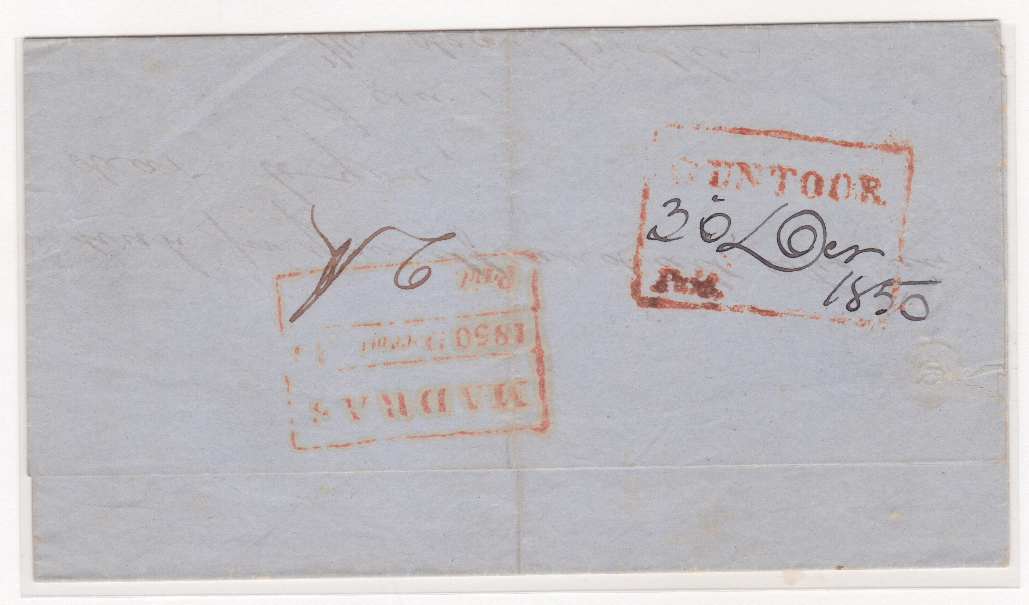 30 December 1850 Guntoor HG 3 pre stamp cover — COV-3832
