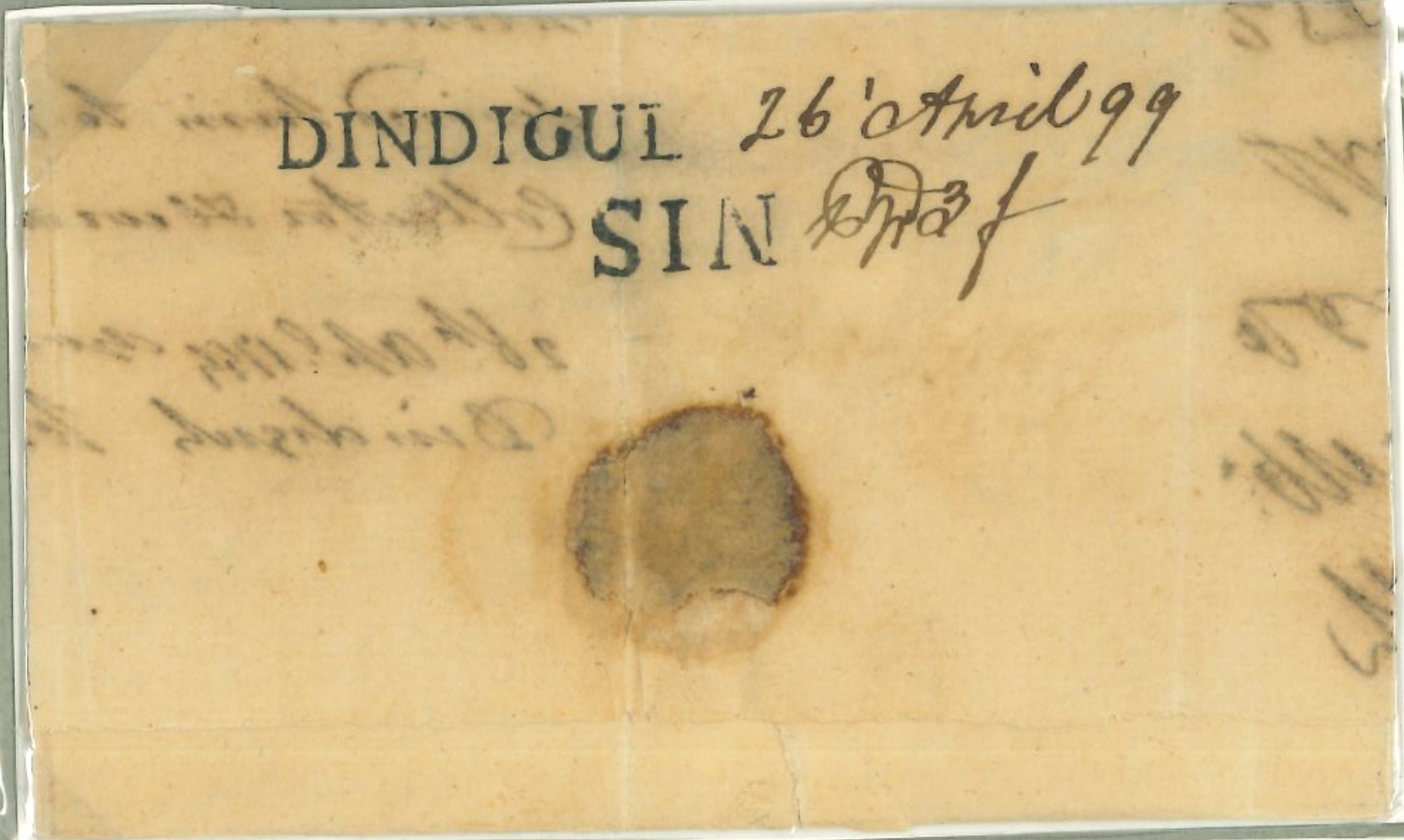 26 April 1799 Dindigul HG 1A pre stamp cover — COV-2657