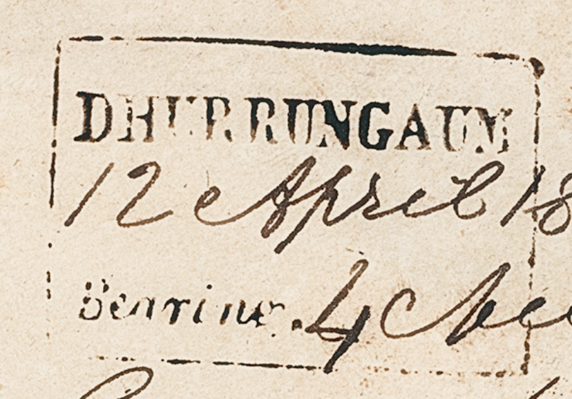 HG 1 handstamp from Dhurrungaum