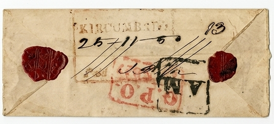 25 November 1850 Kircumbady HG 1 pre stamp cover — COV-3689