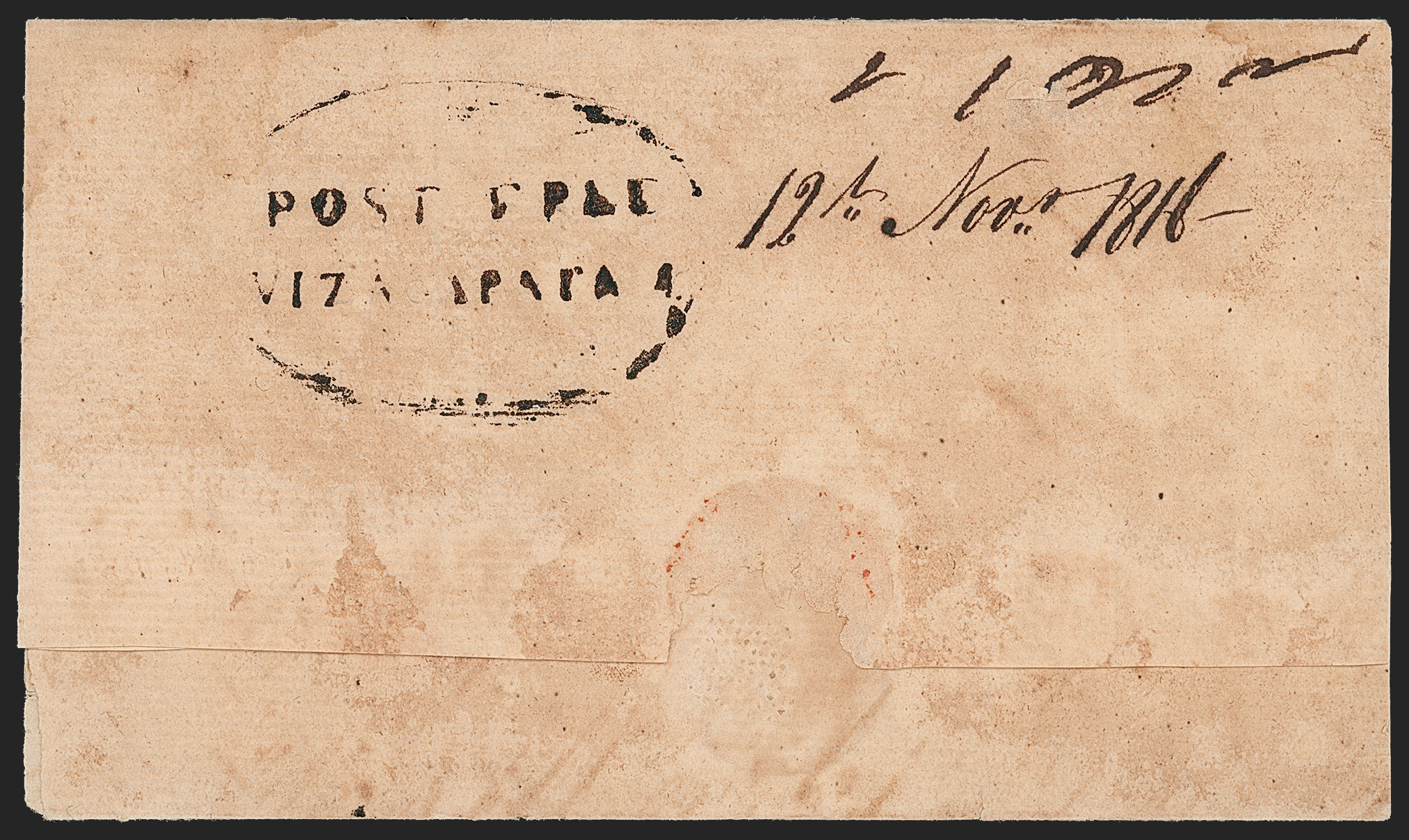 Pre-stamp cover of India — 12 November 1816, Vizagapatam HG 3 handstruck folded letter (COV-5658)