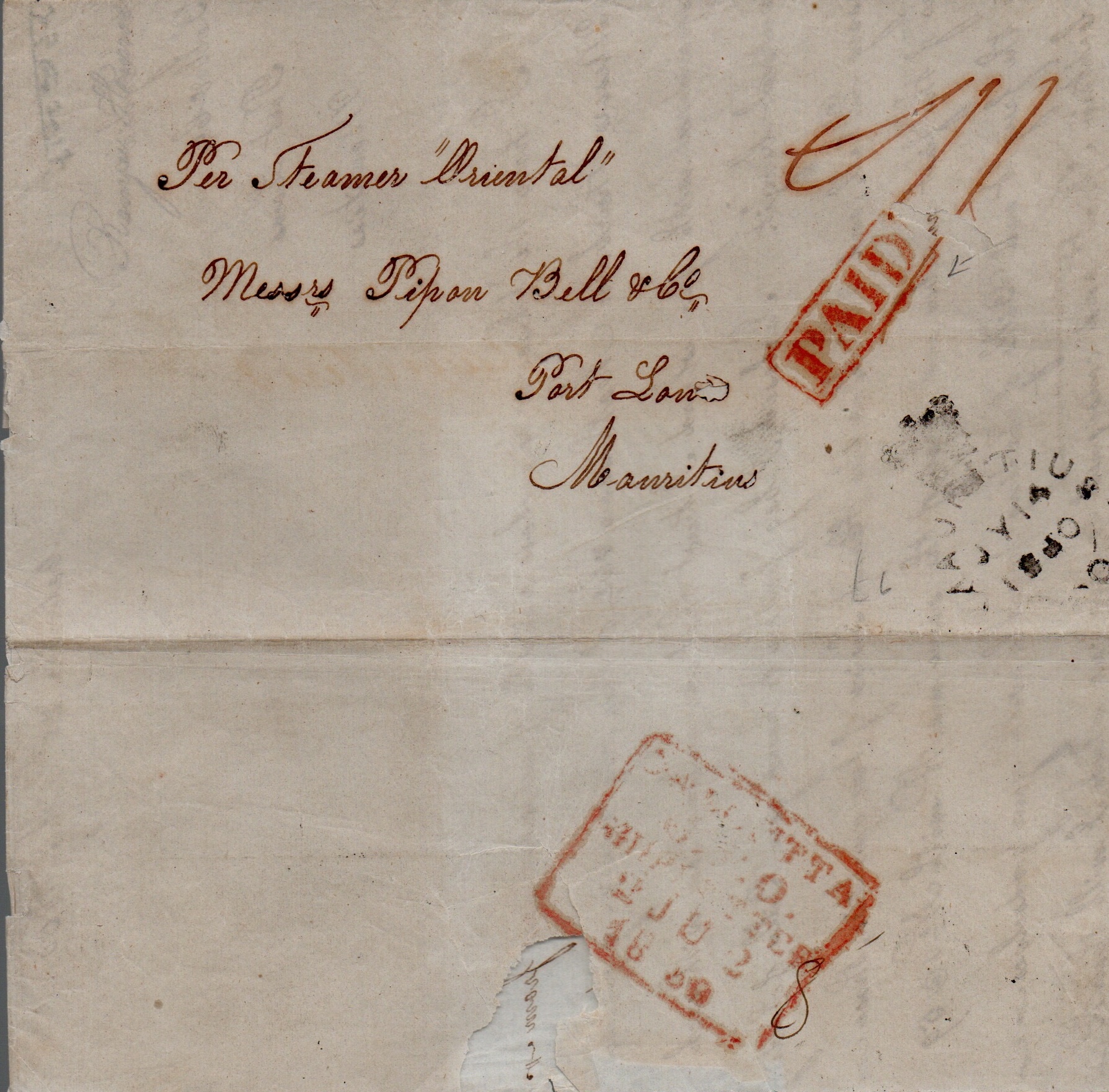 2 June 1850 Calcutta SD24 pre stamp cover — COV-2887