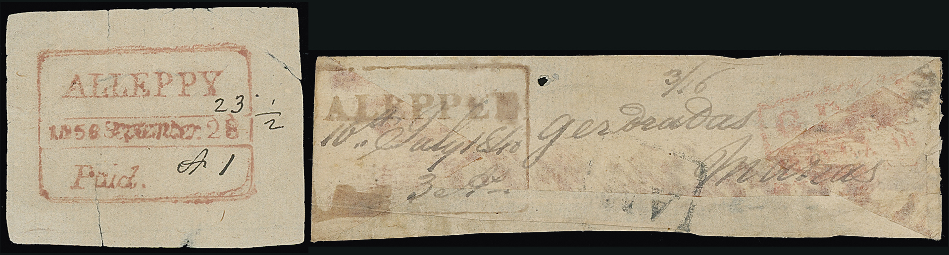 Pre-stamp cover of India — 1840, Alleppy HG 3 handstruck folded letter (COV-5396)