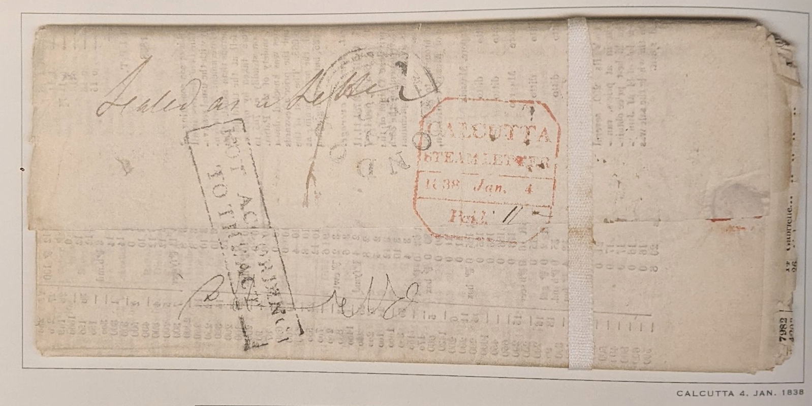 4 January 1838 Calcutta SD12 pre stamp cover — COV-3529
