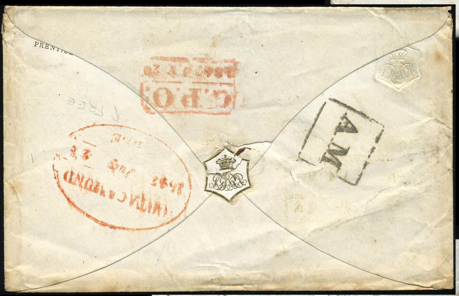 Pre-stamp cover of India — Ootacamund HG 6 handstruck folded letter (COV-5674)