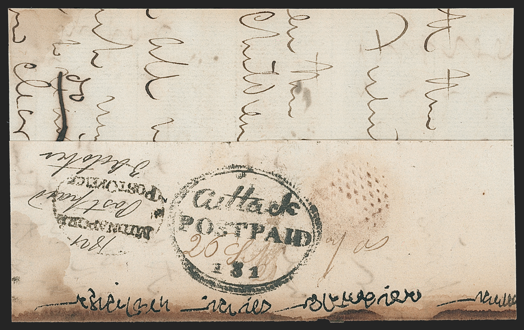 Pre-stamp cover of India — 26 September 1821, Cuttack HG 1 handstruck folded letter (COV-5354)