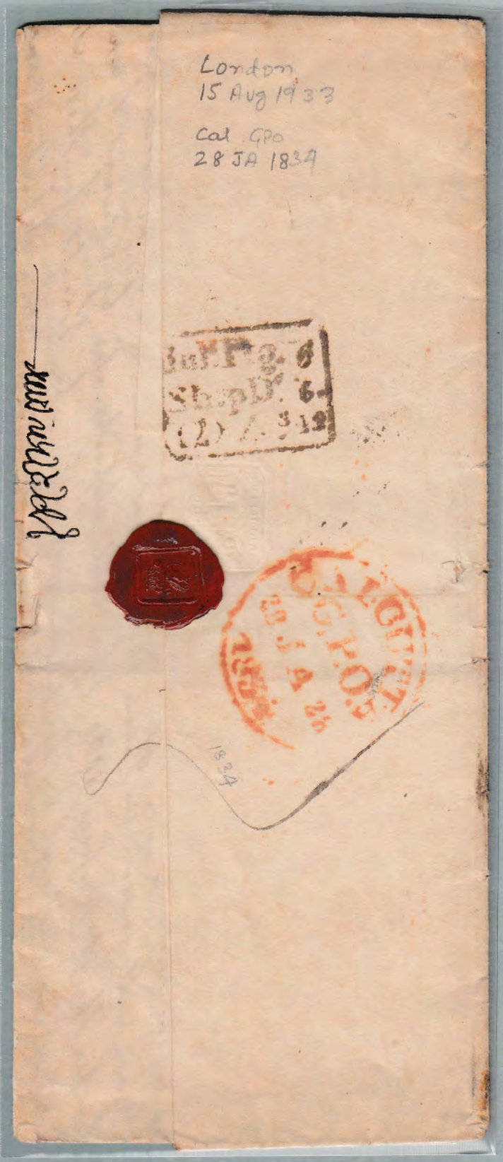 15 August 1833 Calcutta SR19 pre stamp cover — COV-4574