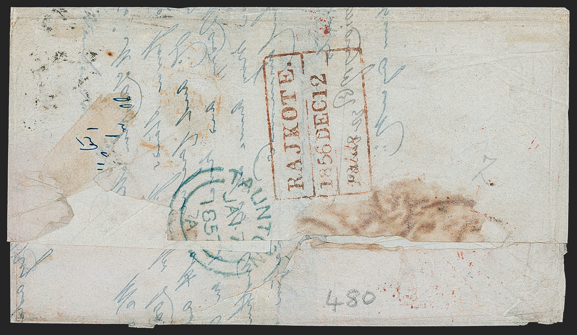Rajkote HG 6 pre stamp cover — back (COV-2836)