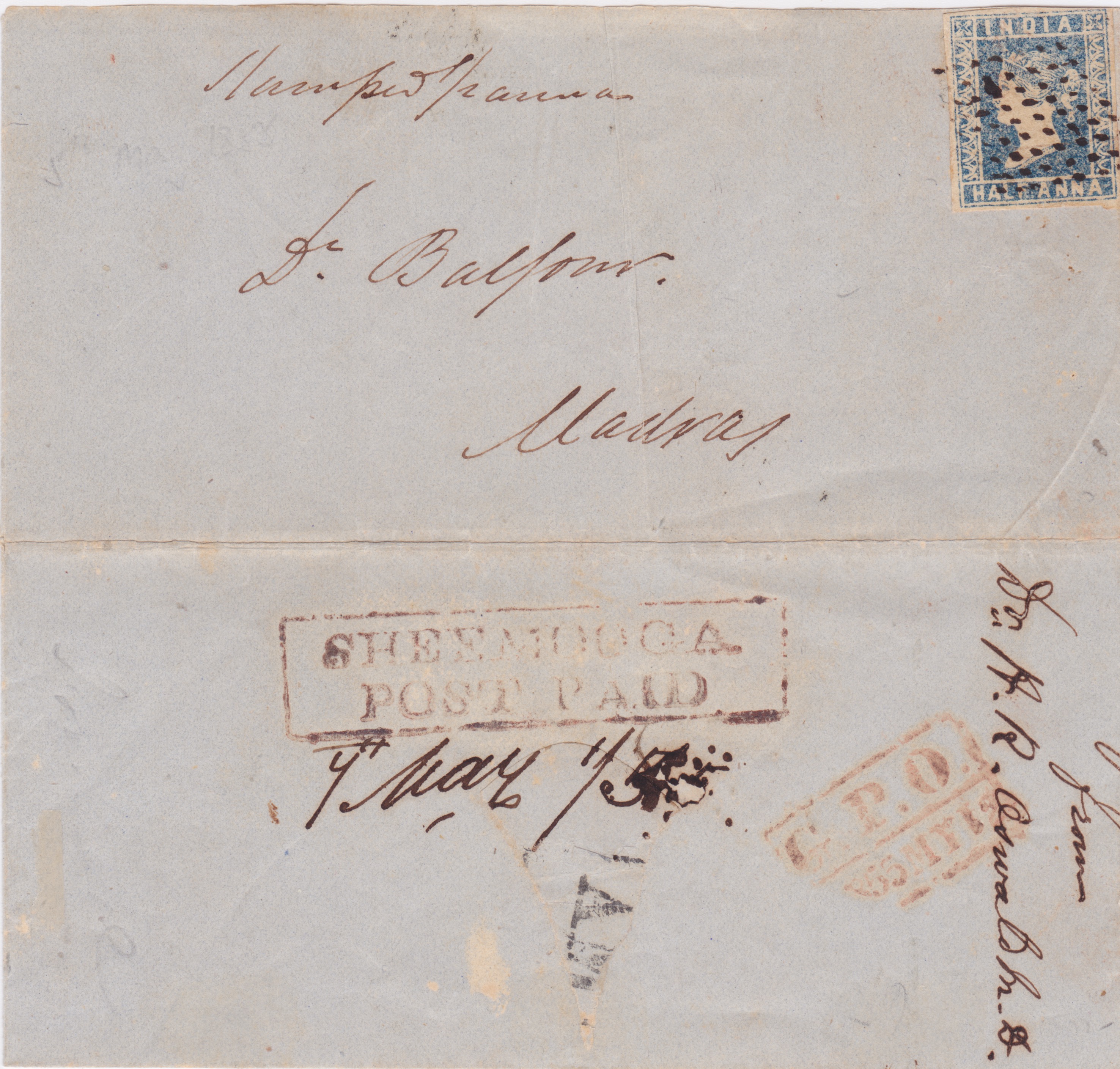 7 May 1855 Sheemooga HG 3 pre stamp cover — COV-548