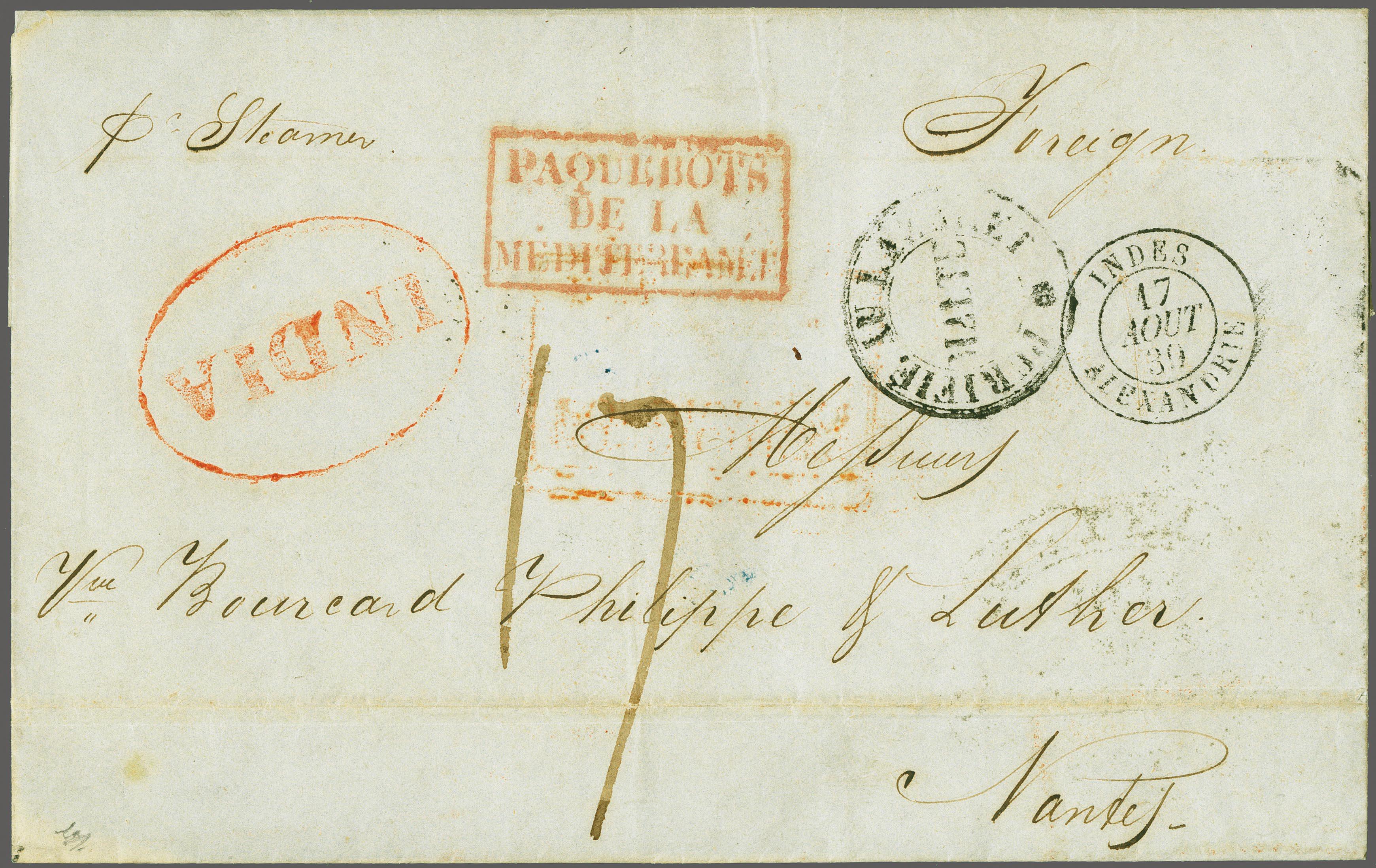 Pondicherry HG 7 pre stamp cover — back (COV-597)